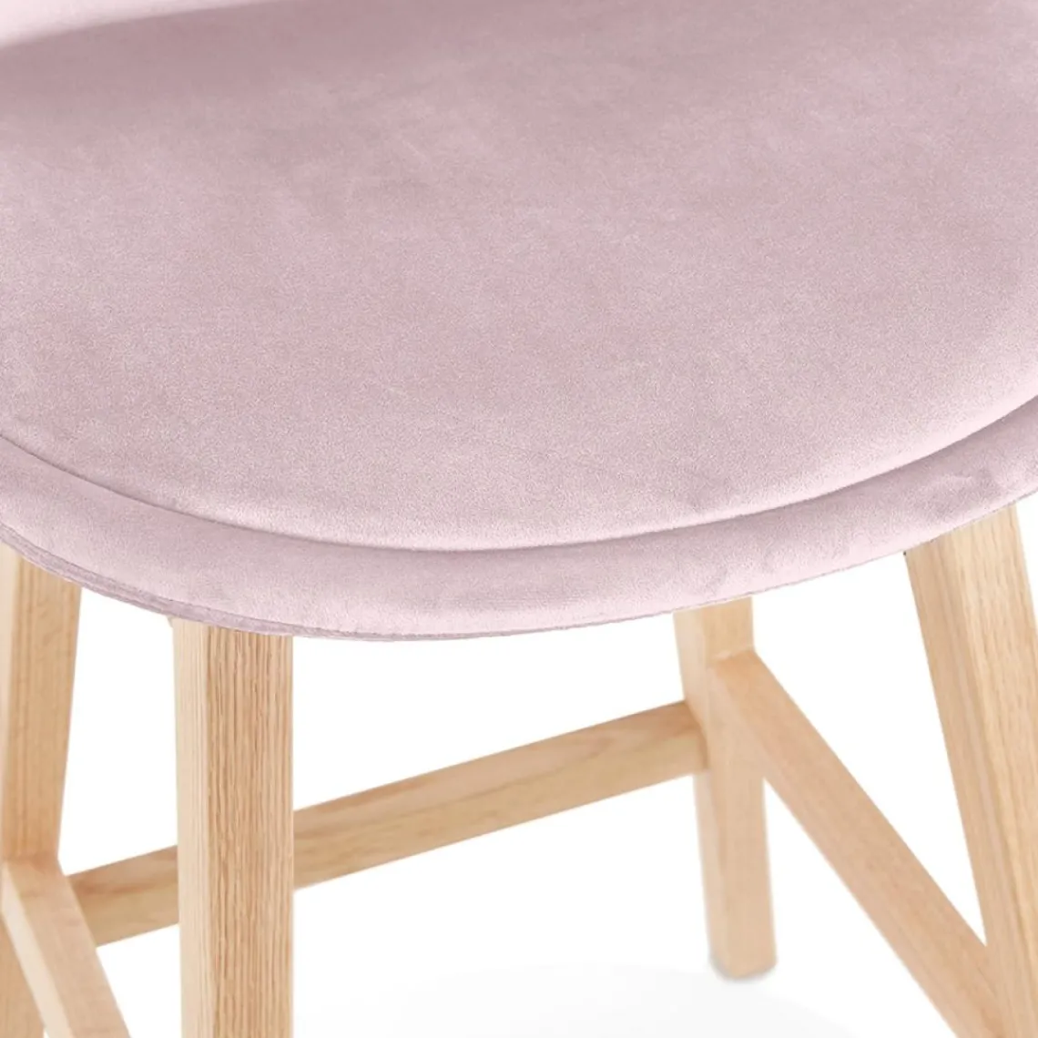 ALTEREGO Tabouret snack mi-hauteur 'MORISS MINI' en velours rose et pieds en bois naturel New