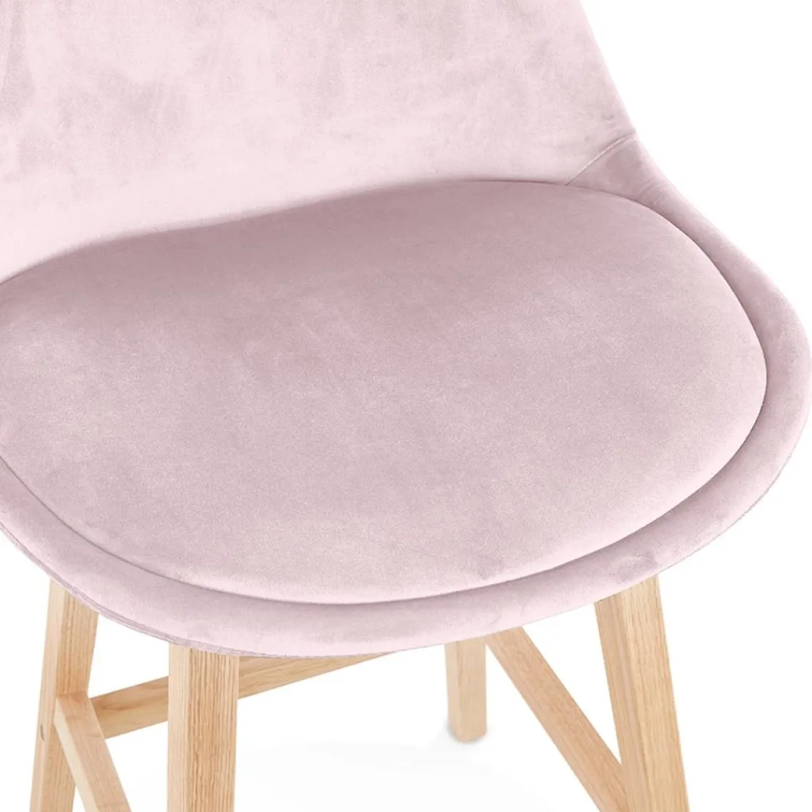 ALTEREGO Tabouret snack mi-hauteur 'MORISS MINI' en velours rose et pieds en bois naturel New