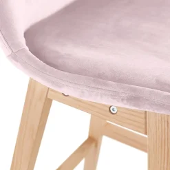 ALTEREGO Tabouret snack mi-hauteur 'MORISS MINI' en velours rose et pieds en bois naturel New