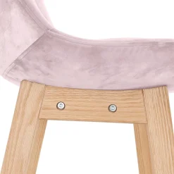 ALTEREGO Tabouret snack mi-hauteur 'MORISS MINI' en velours rose et pieds en bois naturel New