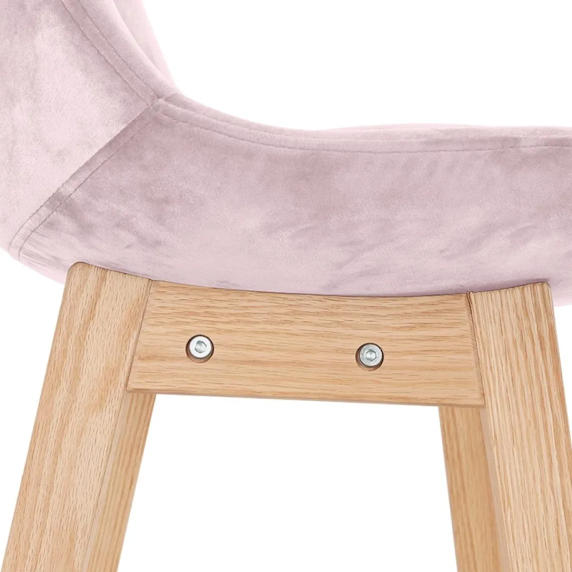 ALTEREGO Tabouret snack mi-hauteur 'MORISS MINI' en velours rose et pieds en bois naturel New