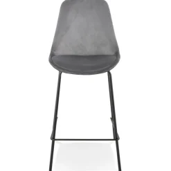 ALTEREGO Tabouret snack mi-hauteur 'SPARK MINI' en velours gris et pieds en métal noir