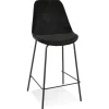 ALTEREGO Tabouret snack mi-hauteur 'SPARK MINI' en velours noir et pieds en métal noir Discount