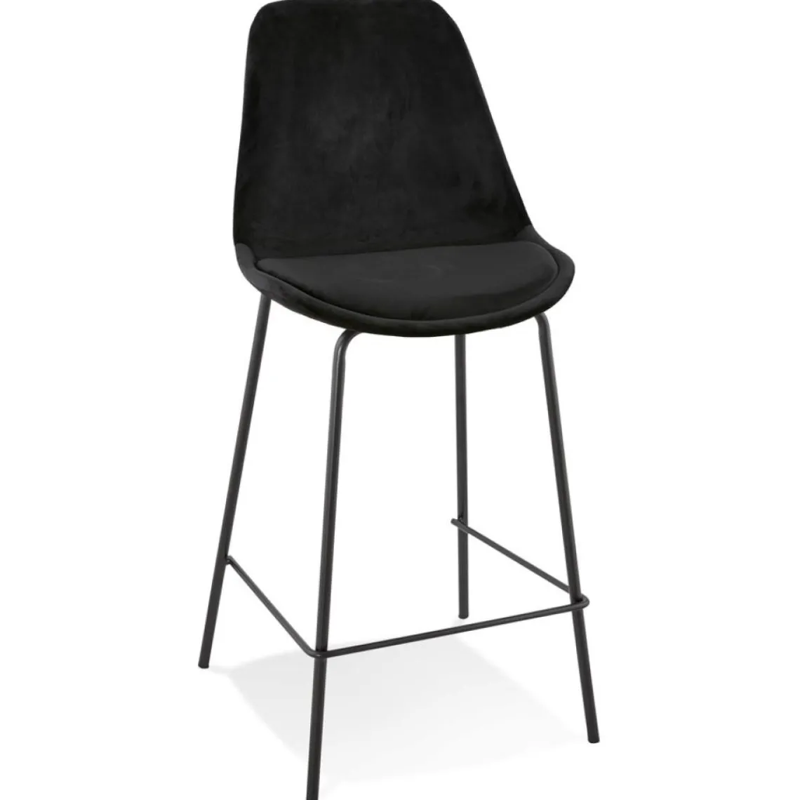 ALTEREGO Tabouret snack mi-hauteur 'SPARK MINI' en velours noir et pieds en métal noir Discount