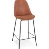 ALTEREGO Tabouret snack mi-hauteur 'TAO MINI' en microfibre brune et pieds en métal noir