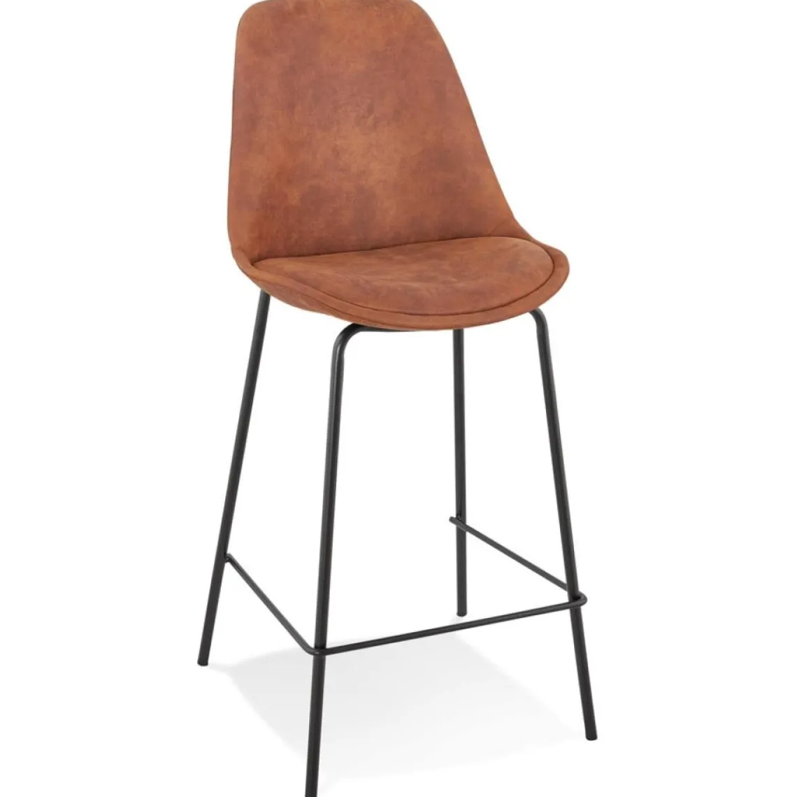 ALTEREGO Tabouret snack mi-hauteur 'TAO MINI' en microfibre brune et pieds en métal noir