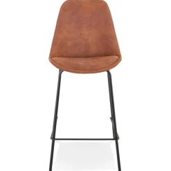 ALTEREGO Tabouret snack mi-hauteur 'TAO MINI' en microfibre brune et pieds en métal noir