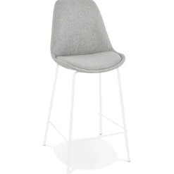 ALTEREGO Tabouret snack mi-hauteur 'ALOE MINI' en tissu gris avec pied en métal blanc Hot