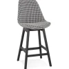 ALTEREGO Tabouret snack mi-hauteur 'MORISS MINI' en tissu pied de poule et pieds en bois noir