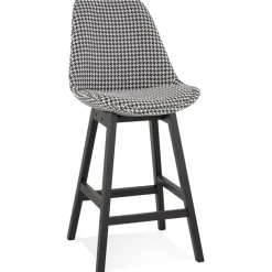 ALTEREGO Tabouret snack mi-hauteur 'MORISS MINI' en tissu pied de poule et pieds en bois noir