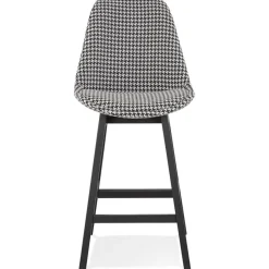 ALTEREGO Tabouret snack mi-hauteur 'MORISS MINI' en tissu pied de poule et pieds en bois noir