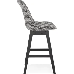 ALTEREGO Tabouret snack mi-hauteur 'MORISS MINI' en tissu pied de poule et pieds en bois noir