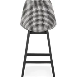 ALTEREGO Tabouret snack mi-hauteur 'MORISS MINI' en tissu pied de poule et pieds en bois noir