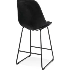 ALTEREGO Tabouret snack mi-hauteur 'BULLY MINI' en velours noir et pieds en métal noir New