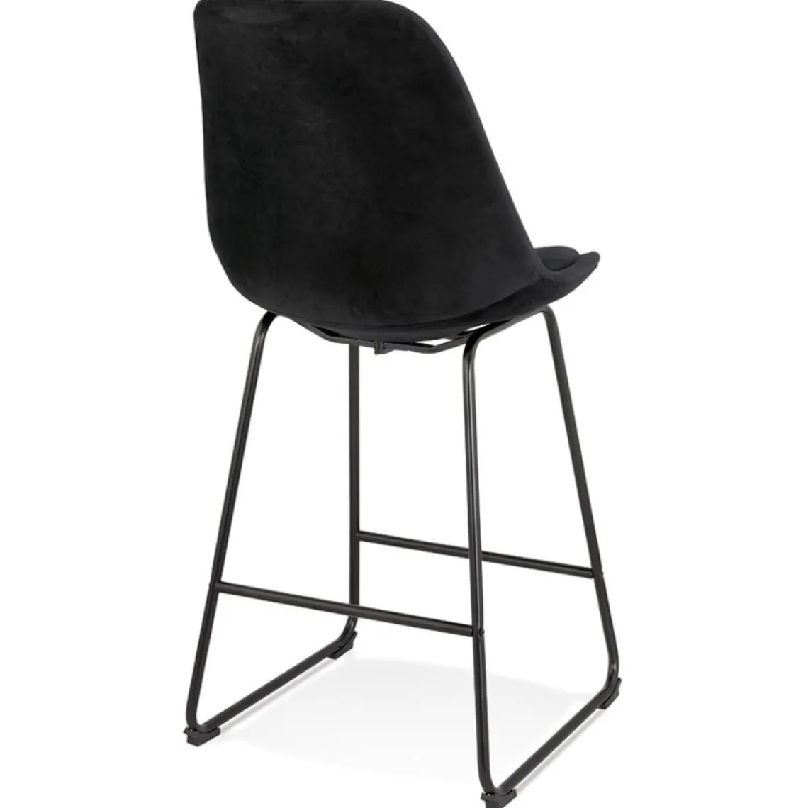 ALTEREGO Tabouret snack mi-hauteur 'BULLY MINI' en velours noir et pieds en métal noir New