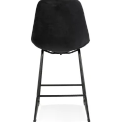 ALTEREGO Tabouret snack mi-hauteur 'BULLY MINI' en velours noir et pieds en métal noir New