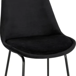 ALTEREGO Tabouret snack mi-hauteur 'BULLY MINI' en velours noir et pieds en métal noir New