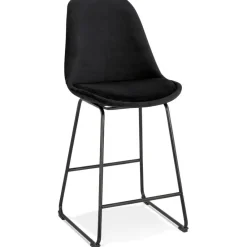 ALTEREGO Tabouret snack mi-hauteur 'BULLY MINI' en velours noir et pieds en métal noir New