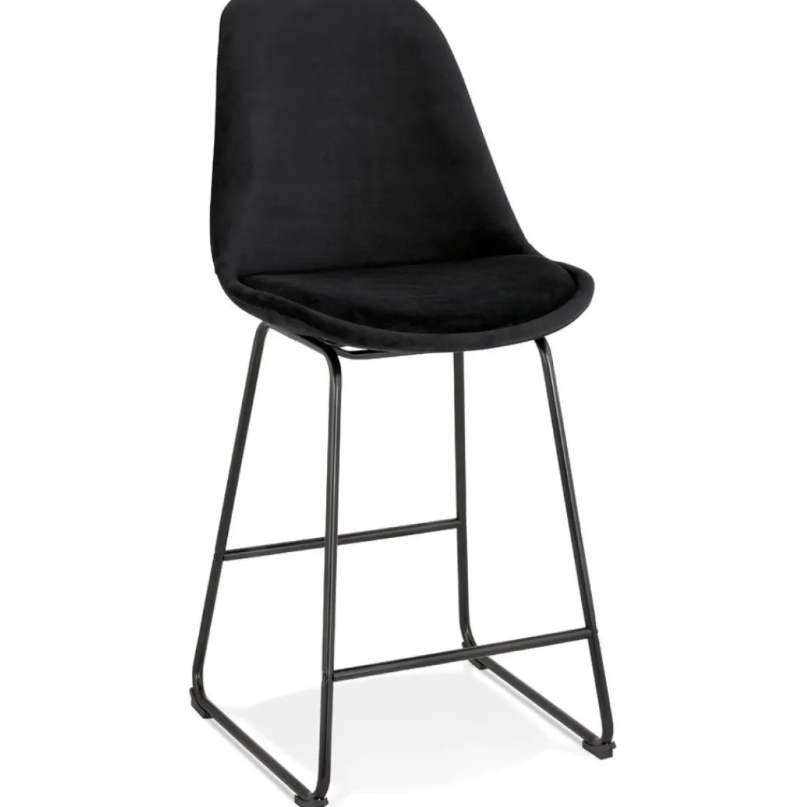 ALTEREGO Tabouret snack mi-hauteur 'BULLY MINI' en velours noir et pieds en métal noir New