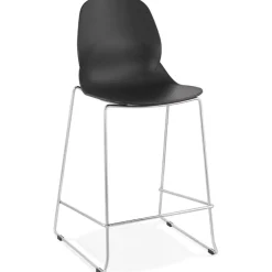 ALTEREGO Tabouret snack mi-hauteur 'BERLIN MINI' noir empilable avec pied en métal chromé Sale