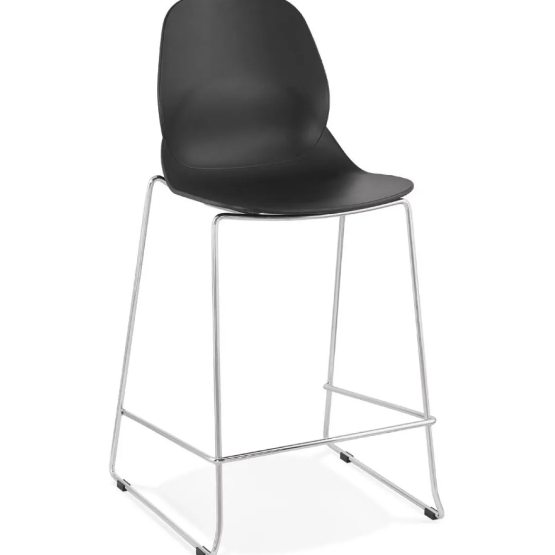 ALTEREGO Tabouret snack mi-hauteur 'BERLIN MINI' noir empilable avec pied en métal chromé Sale