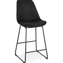 ALTEREGO Tabouret snack mi-hauteur 'RIGO MINI' en tissu noir et pieds en métal noir Best