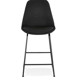 ALTEREGO Tabouret snack mi-hauteur 'RIGO MINI' en tissu noir et pieds en métal noir Best