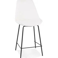 ALTEREGO Tabouret snack mi-hauteur 'LEONIE MINI' en tissu bouloché blanc et pied en métal noir New