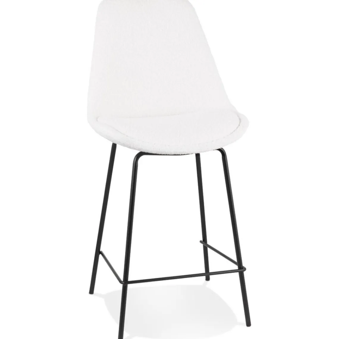 ALTEREGO Tabouret snack mi-hauteur 'LEONIE MINI' en tissu bouloché blanc et pied en métal noir New