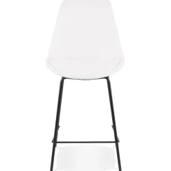 ALTEREGO Tabouret snack mi-hauteur 'LEONIE MINI' en tissu bouloché blanc et pied en métal noir New
