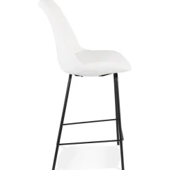 ALTEREGO Tabouret snack mi-hauteur 'LEONIE MINI' en tissu bouloché blanc et pied en métal noir New