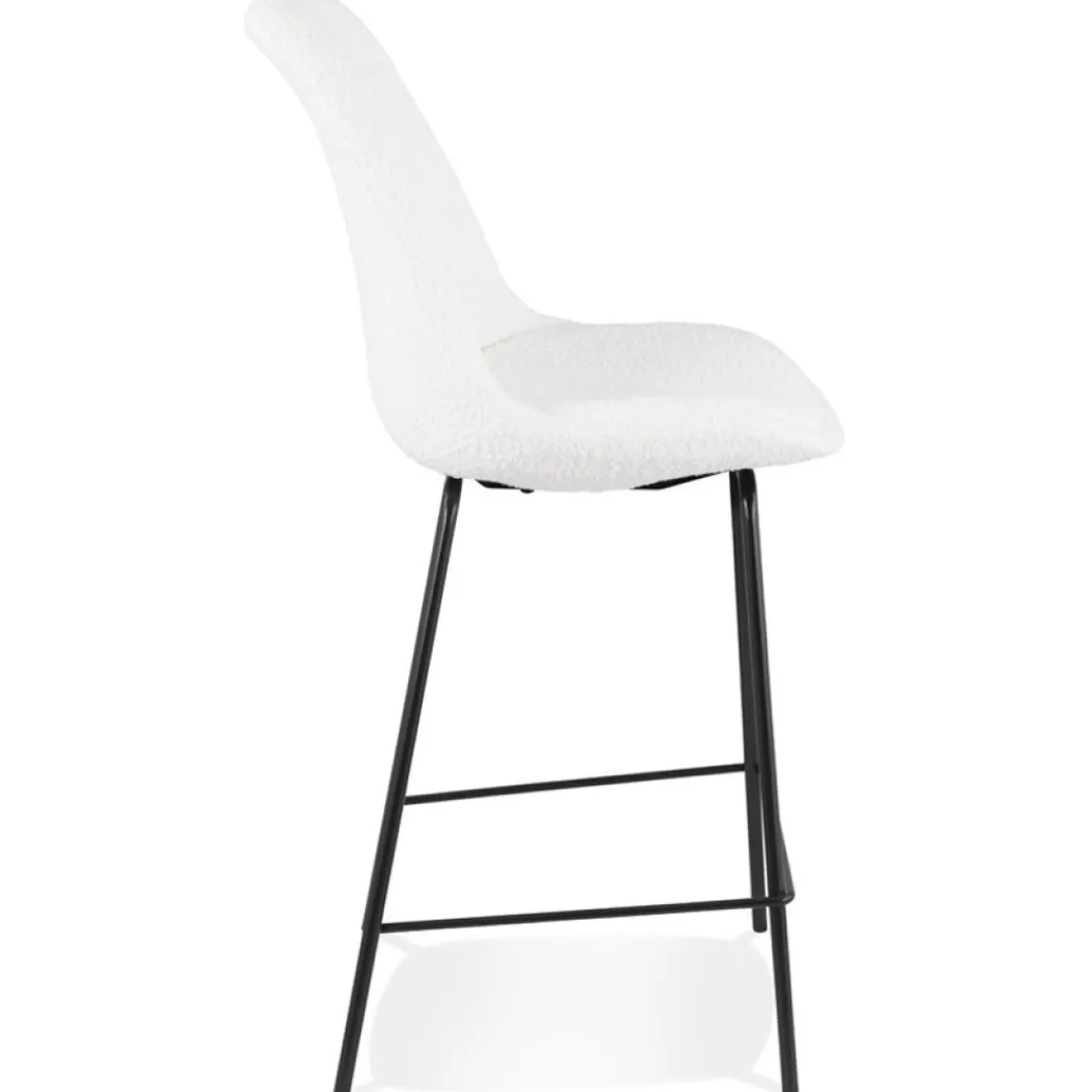 ALTEREGO Tabouret snack mi-hauteur 'LEONIE MINI' en tissu bouloché blanc et pied en métal noir New