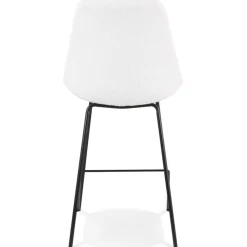 ALTEREGO Tabouret snack mi-hauteur 'LEONIE MINI' en tissu bouloché blanc et pied en métal noir New
