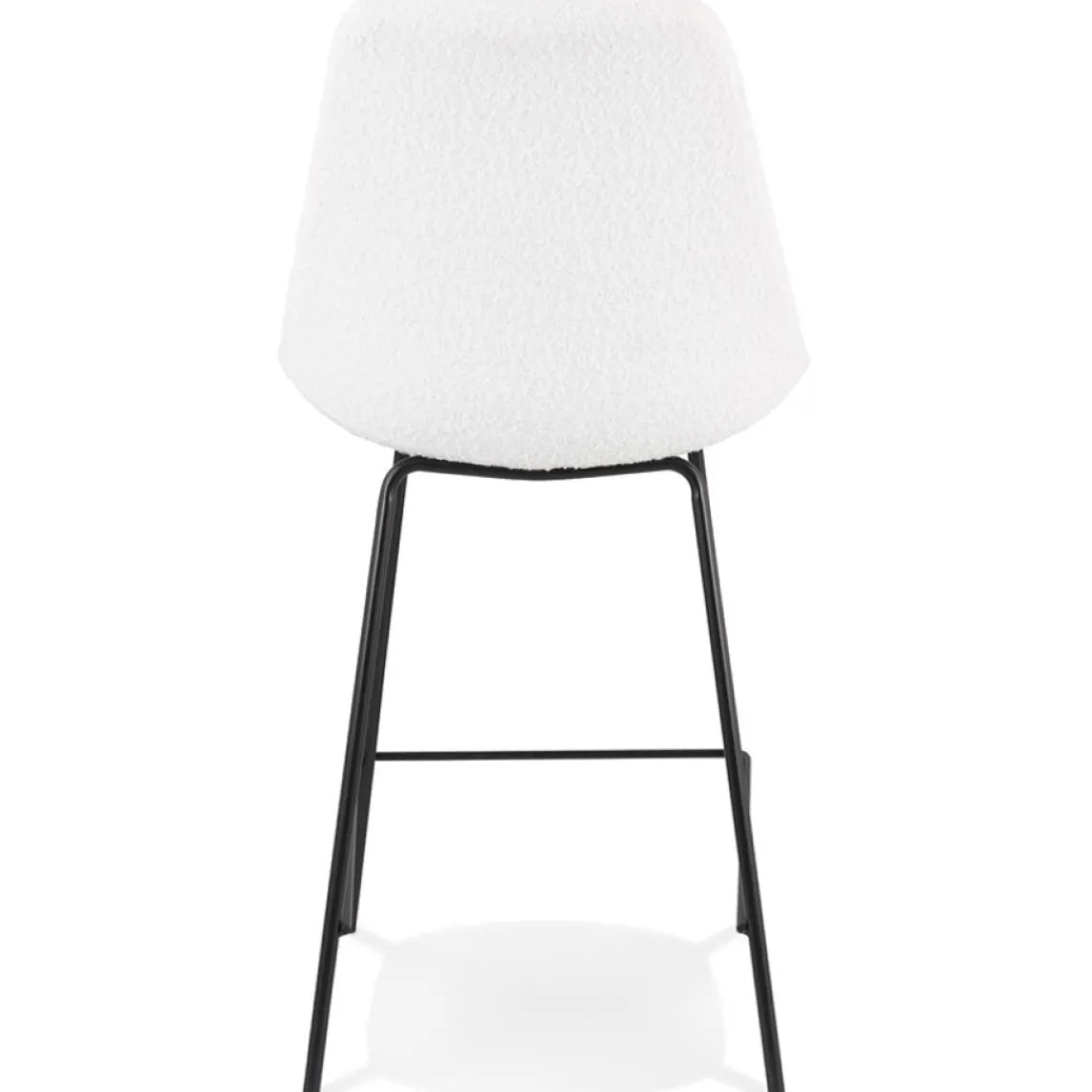 ALTEREGO Tabouret snack mi-hauteur 'LEONIE MINI' en tissu bouloché blanc et pied en métal noir New