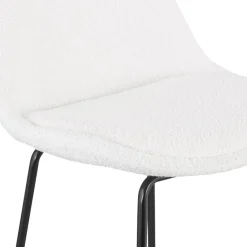 ALTEREGO Tabouret snack mi-hauteur 'LEONIE MINI' en tissu bouloché blanc et pied en métal noir New