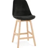 ALTEREGO Tabouret snack mi-hauteur 'MORISS MINI' en velours noir et pieds en bois naturel