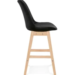 ALTEREGO Tabouret snack mi-hauteur 'MORISS MINI' en velours noir et pieds en bois naturel