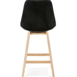 ALTEREGO Tabouret snack mi-hauteur 'MORISS MINI' en velours noir et pieds en bois naturel