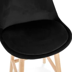 ALTEREGO Tabouret snack mi-hauteur 'MORISS MINI' en velours noir et pieds en bois naturel