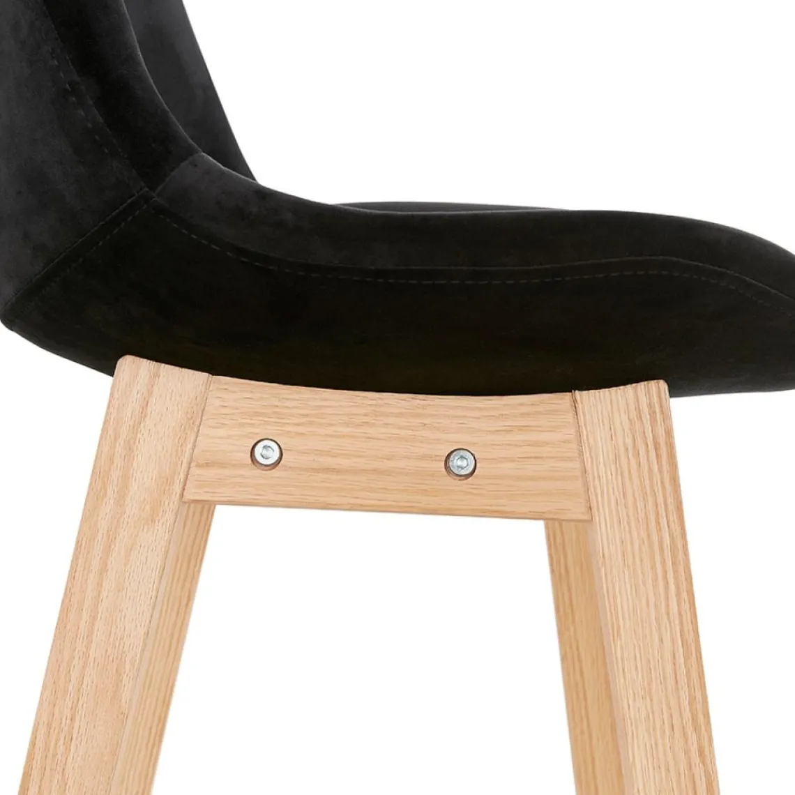 ALTEREGO Tabouret snack mi-hauteur 'MORISS MINI' en velours noir et pieds en bois naturel