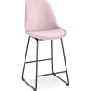 ALTEREGO Tabouret snack mi-hauteur 'BULLY MINI' en velours rose et pieds en métal noir