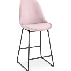 ALTEREGO Tabouret snack mi-hauteur 'BULLY MINI' en velours rose et pieds en métal noir