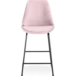 ALTEREGO Tabouret snack mi-hauteur 'BULLY MINI' en velours rose et pieds en métal noir