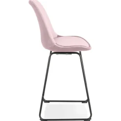 ALTEREGO Tabouret snack mi-hauteur 'BULLY MINI' en velours rose et pieds en métal noir