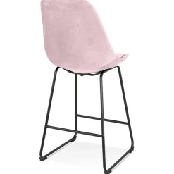 ALTEREGO Tabouret snack mi-hauteur 'BULLY MINI' en velours rose et pieds en métal noir