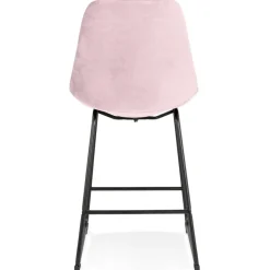 ALTEREGO Tabouret snack mi-hauteur 'BULLY MINI' en velours rose et pieds en métal noir