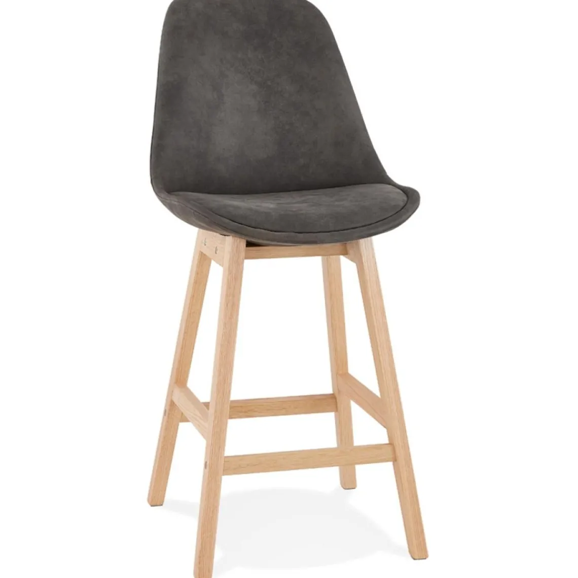 ALTEREGO Tabouret snack mi-hauteur 'ASPEN MINI' en microfibre grise et pieds en bois naturel Hot