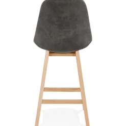 ALTEREGO Tabouret snack mi-hauteur 'ASPEN MINI' en microfibre grise et pieds en bois naturel Hot