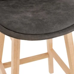 ALTEREGO Tabouret snack mi-hauteur 'ASPEN MINI' en microfibre grise et pieds en bois naturel Hot