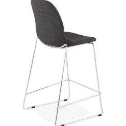 ALTEREGO Tabouret snack mi-hauteur empilable 'FAKIR MINI' en tissu gris foncé et pied en métal chromé Hot